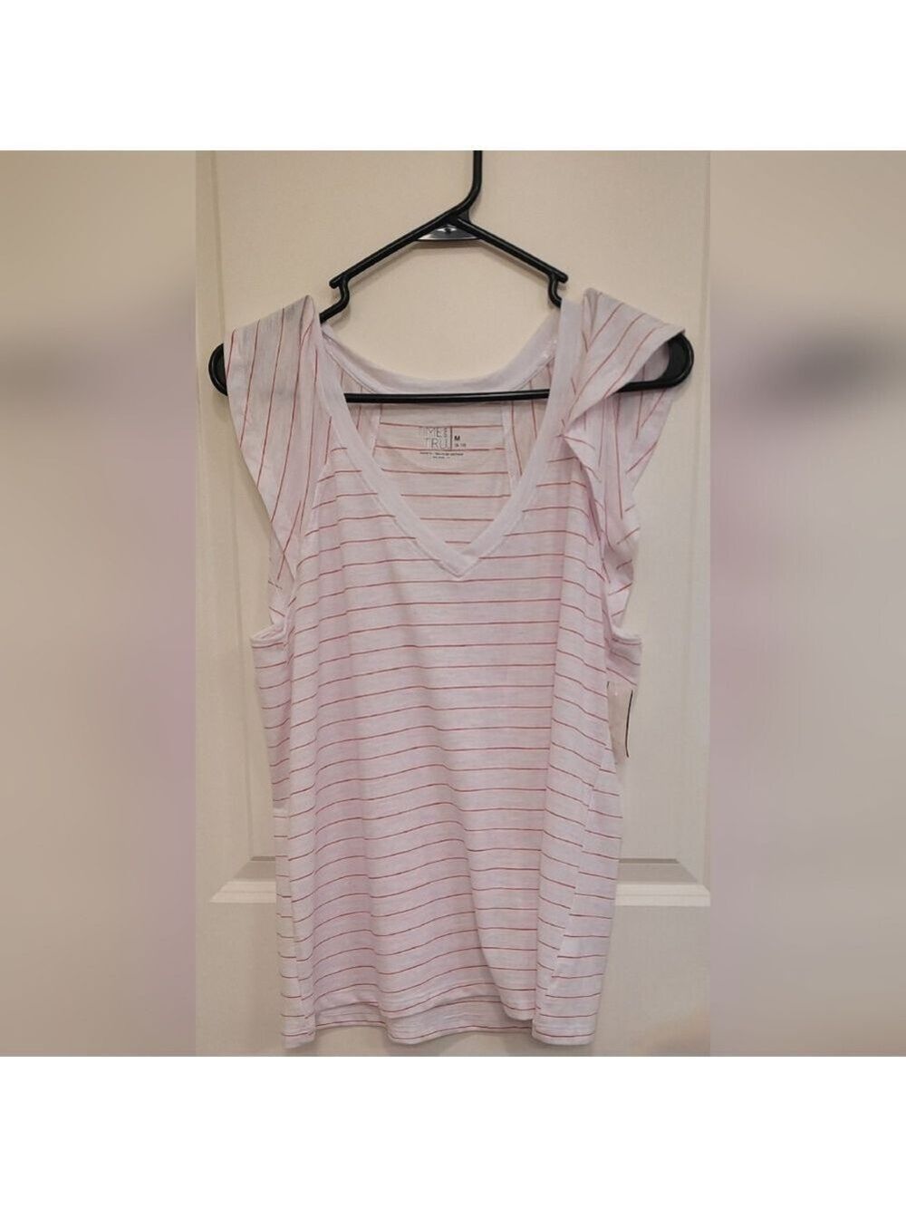 NWT Time and Tru Women's Pink and White Striped Raglan Sleeve Top